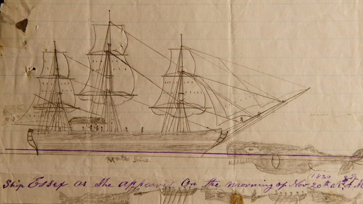 Originalskizze des Schiffsjungen der versenkten Essex von dem Pottwalangriff